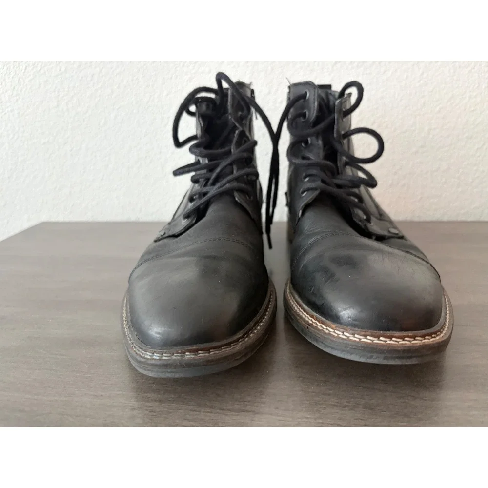 Bullboxer Mens Black Leather Cap Toe Lace Up Side Zip Ankle Boots Portugal US 8